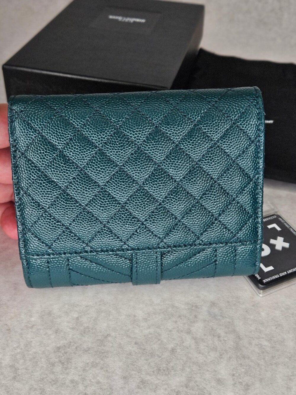 YSL Yves Saint Laurent Chevron Quilted Grain De Poudre Trifold Wallet - Picture 7 of 16